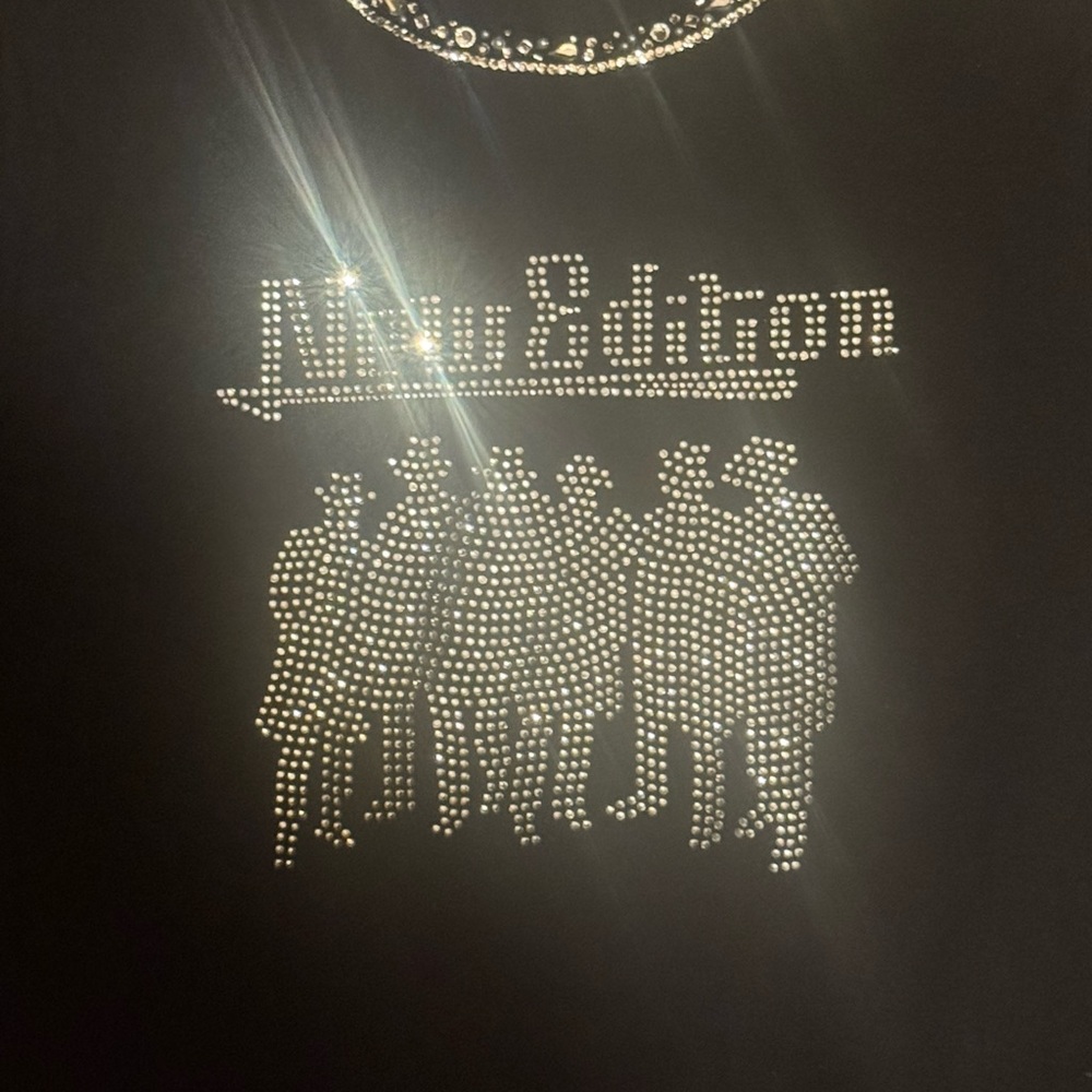Black Graphic Tee with Rhinestone Design